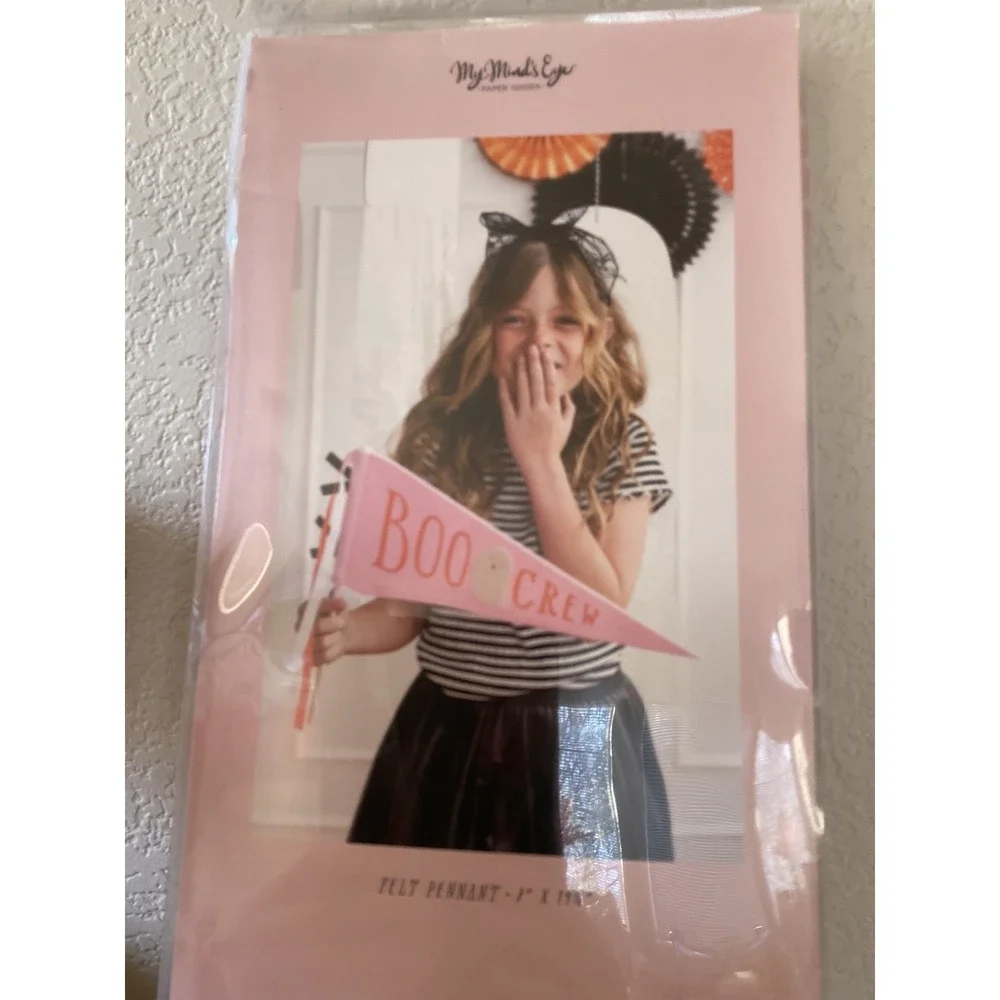 My‎ Mind's Eye Halloween boo crew Pink Felt Pennant NEW